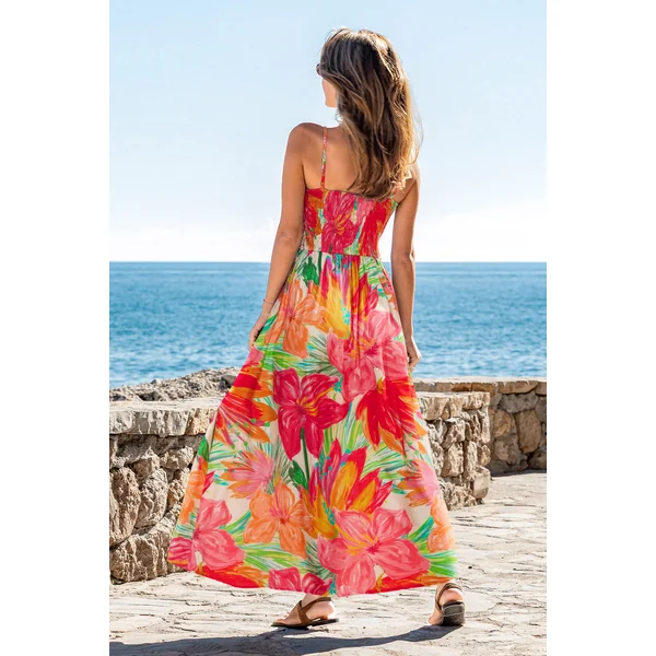 Robe longue florale à l’inspiration hibiscus