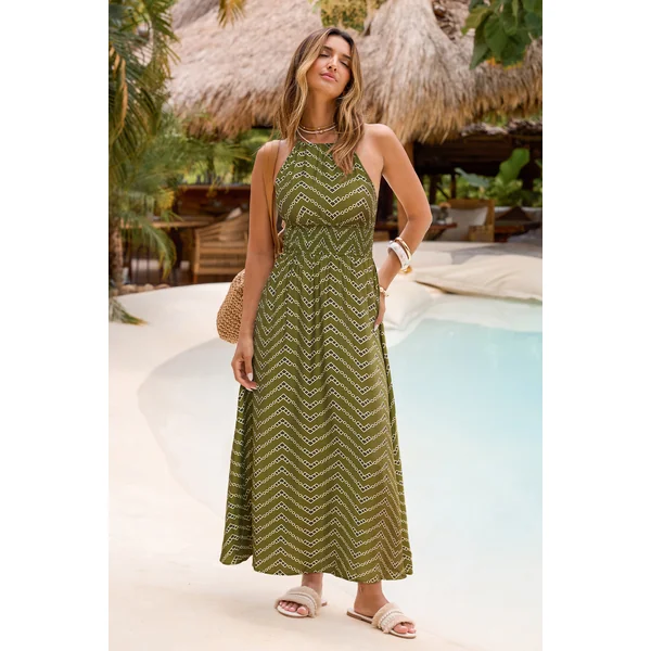 Robe longue géométrique col haut
