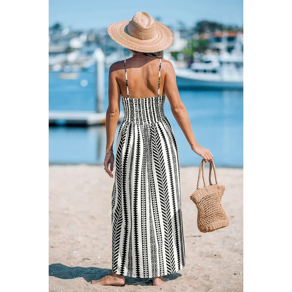 Robe longue géométrique col surplis sans manches