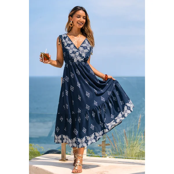Robe longue géométrique col surplis
