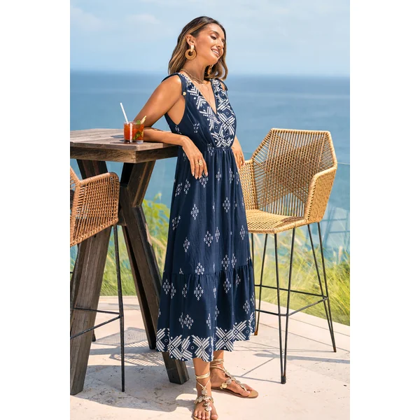 Robe longue géométrique col surplis
