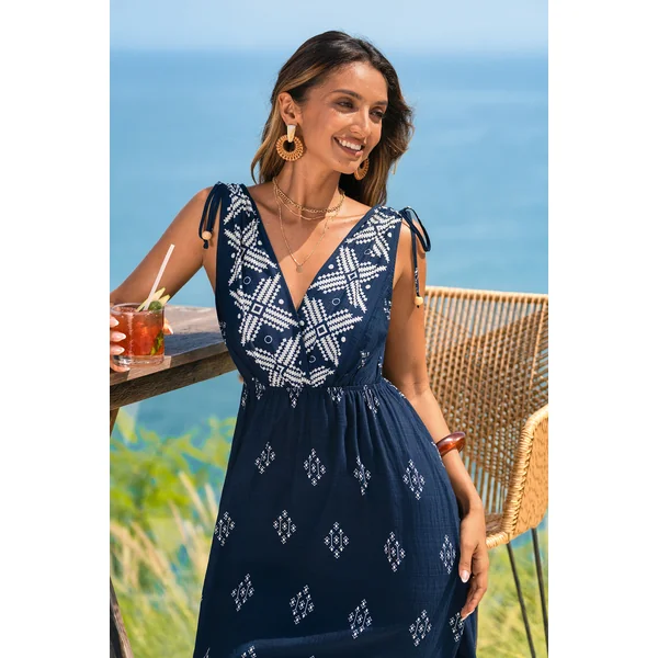 Robe longue géométrique col surplis