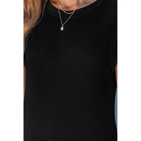 Robe longue noire tissée col rond sans manches