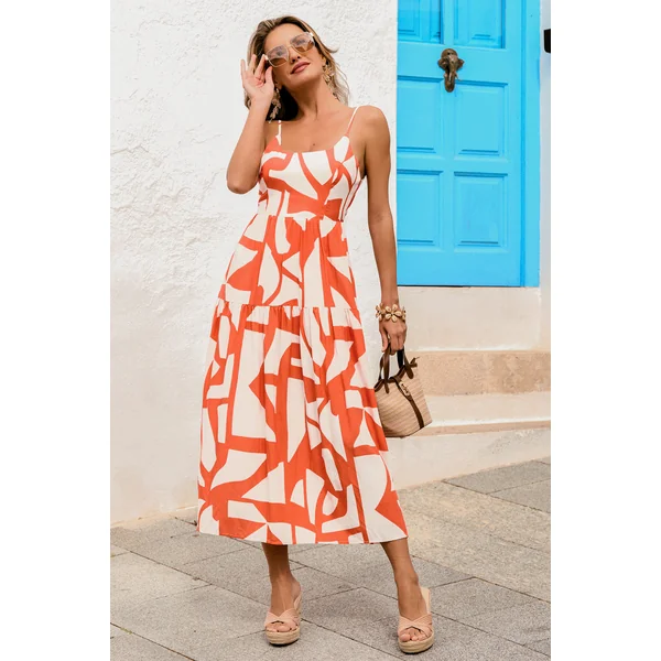 Robe longue orange abstraite