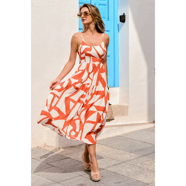 Robe longue orange abstraite