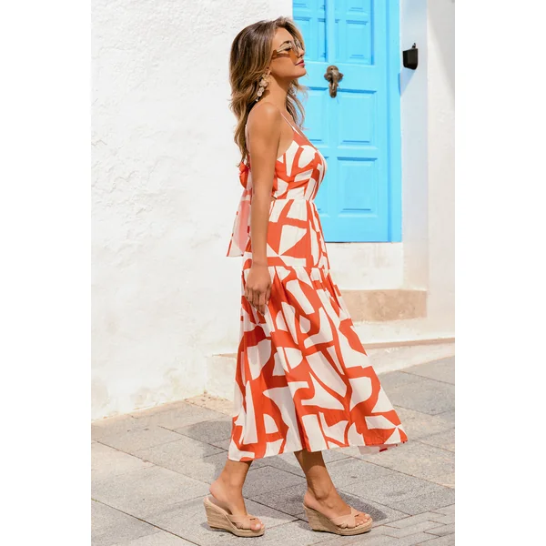 Robe longue orange abstraite