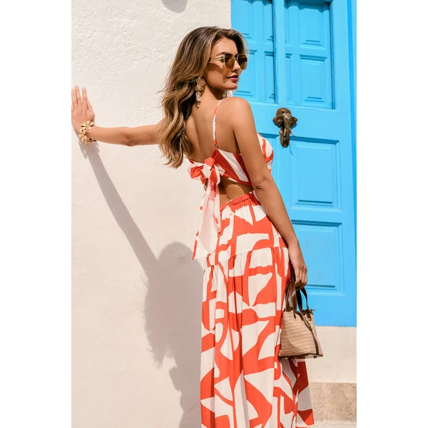 Robe longue orange abstraite