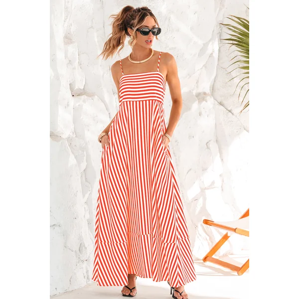 Robe longue orange à rayures