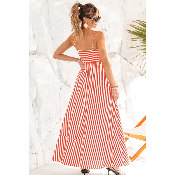 Robe longue orange à rayures
