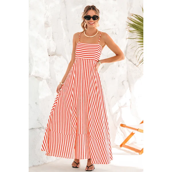 Robe longue orange à rayures