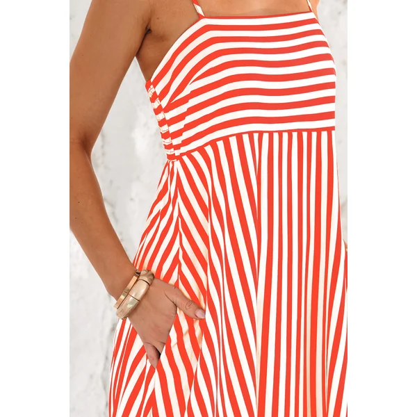 Robe longue orange à rayures