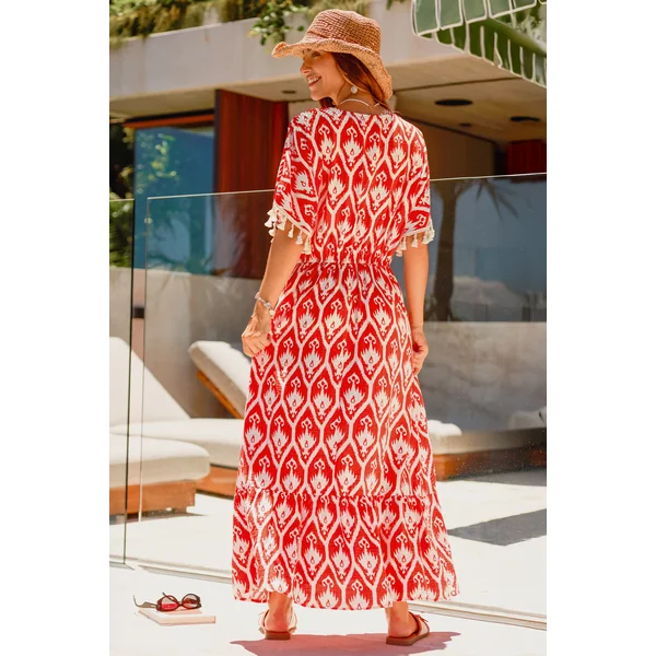 Robe longue ornée manches courtes