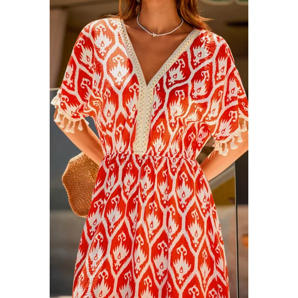 Robe longue ornée manches courtes