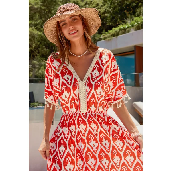 Robe longue ornée manches courtes