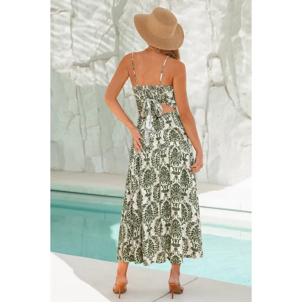 Robe longue ornée nouer au dos
