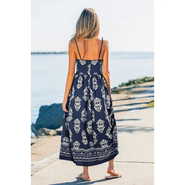 Robe longue ornée tissée sans manches