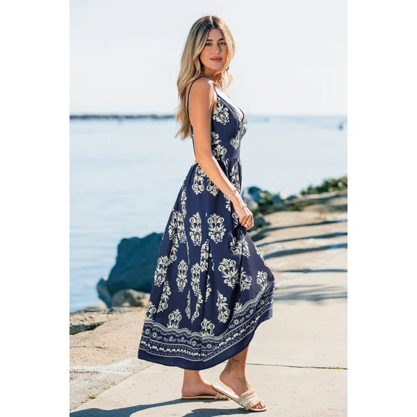 Robe longue ornée tissée sans manches