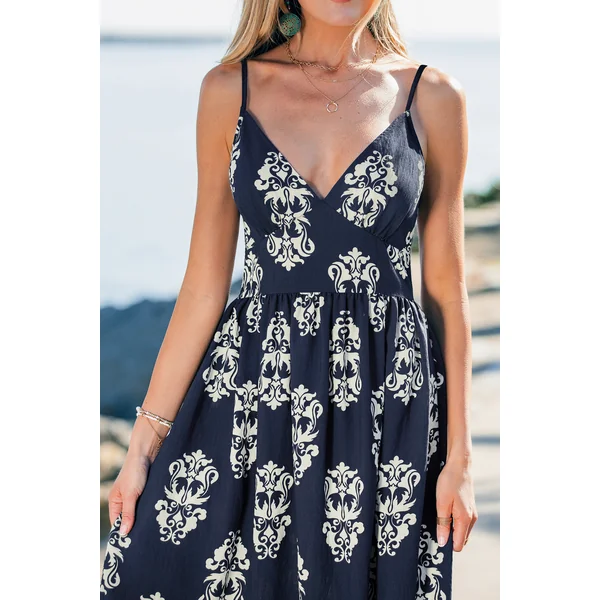 Robe longue ornée tissée sans manches