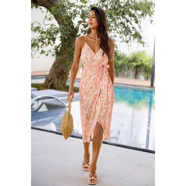 Robe longue paisley nouer à la taille sans manches