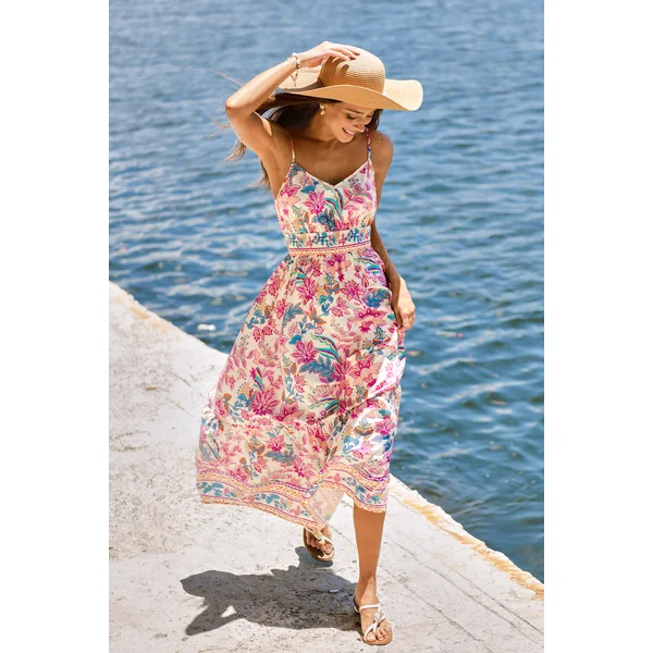 Robe longue paisley rose