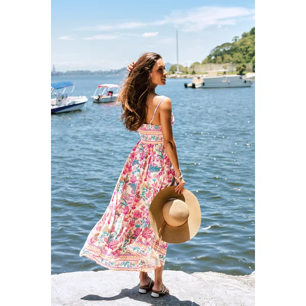 Robe longue paisley rose