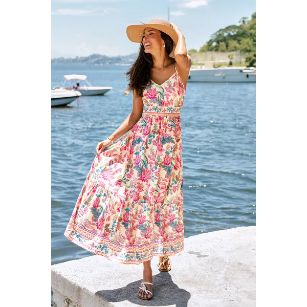 Robe longue paisley rose
