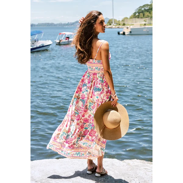 Robe longue paisley rose