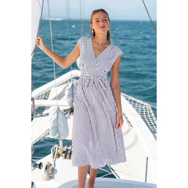 Robe longue rayée col V