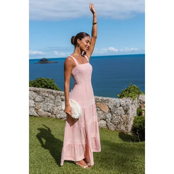 Robe longue rayée sans manches