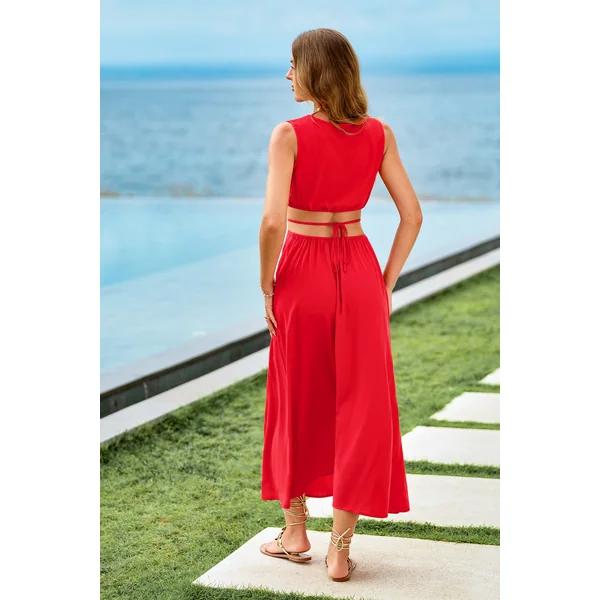 Robe longue rouge col cache-cœur