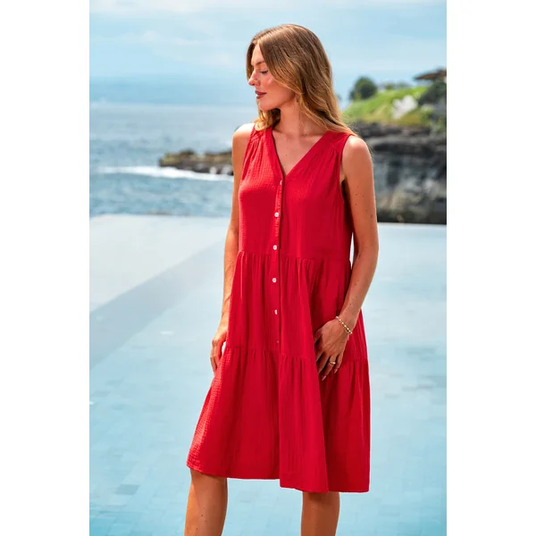 Robe longue rouge imprimé fleuri