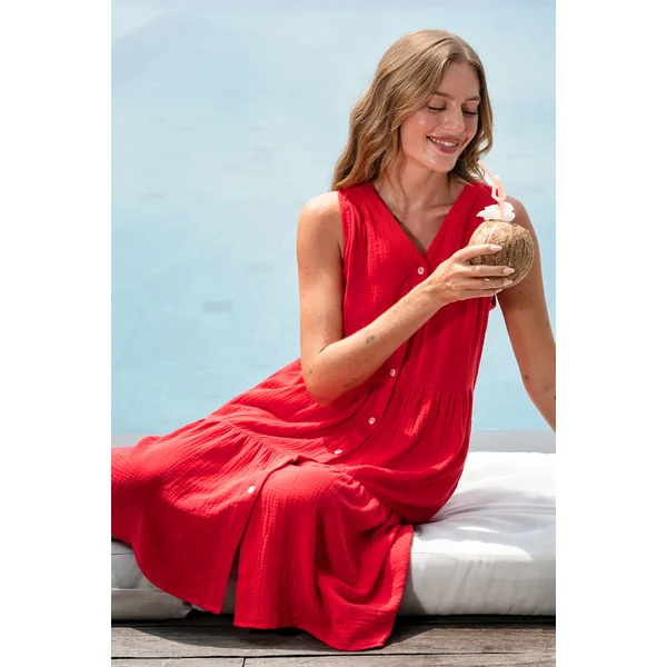 Robe longue rouge imprimé fleuri