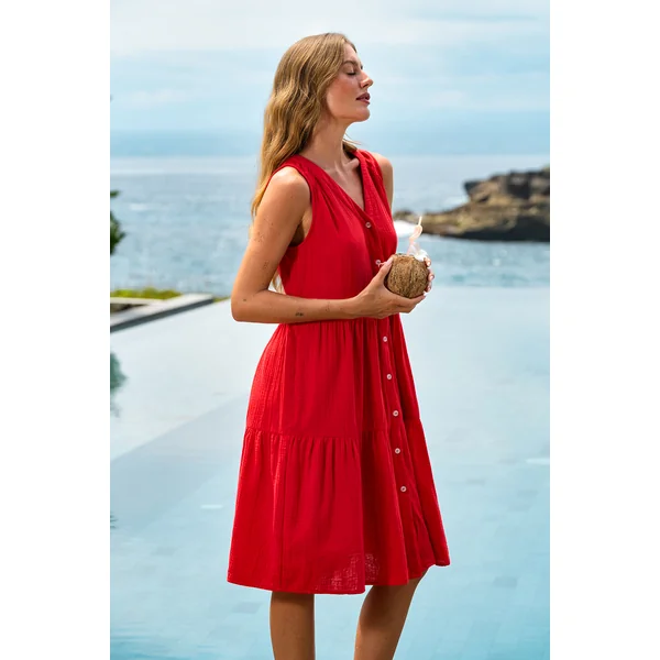 Robe longue rouge imprimé fleuri