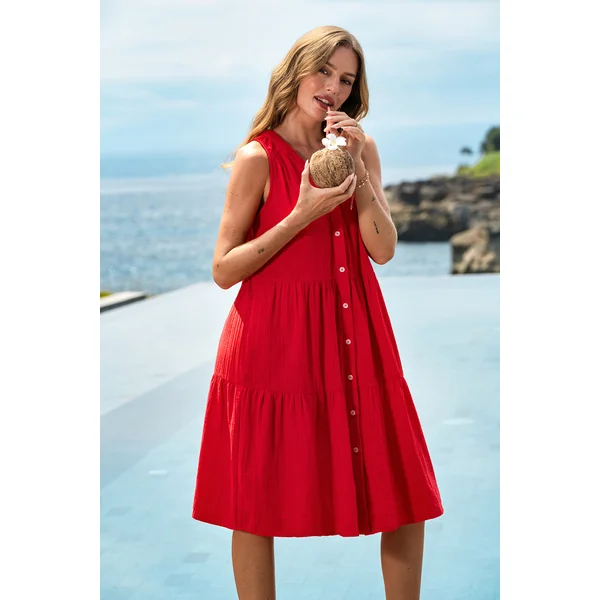 Robe longue rouge imprimé fleuri
