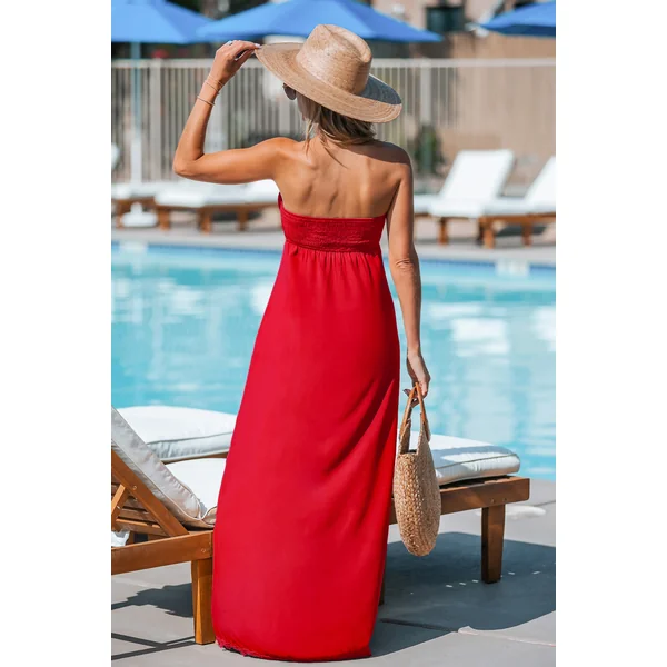 Robe longue rouge ourlet fendu