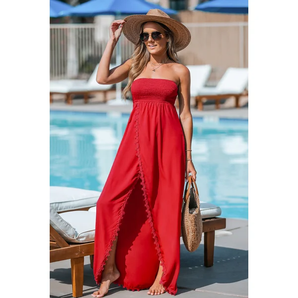 Robe longue rouge ourlet fendu