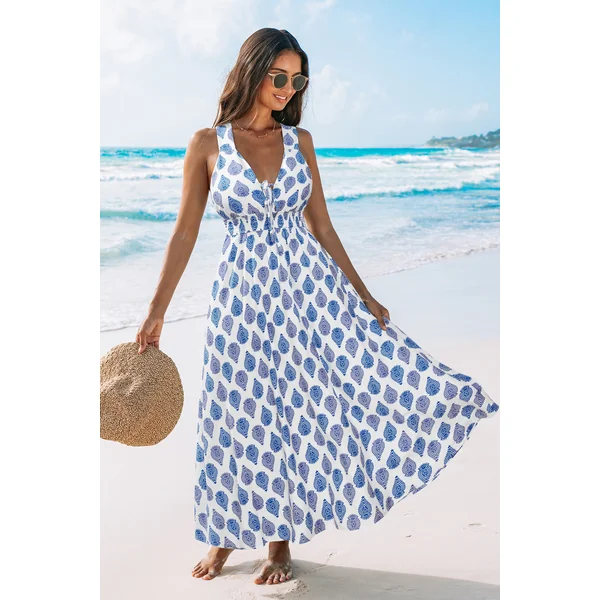 Robe longue sans manches col plongeant