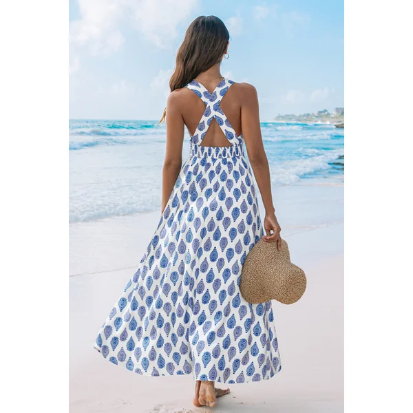 Robe longue sans manches col plongeant