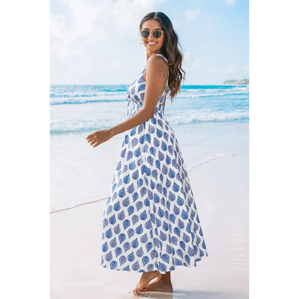 Robe longue sans manches col plongeant