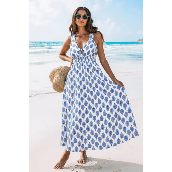 Robe longue sans manches col plongeant