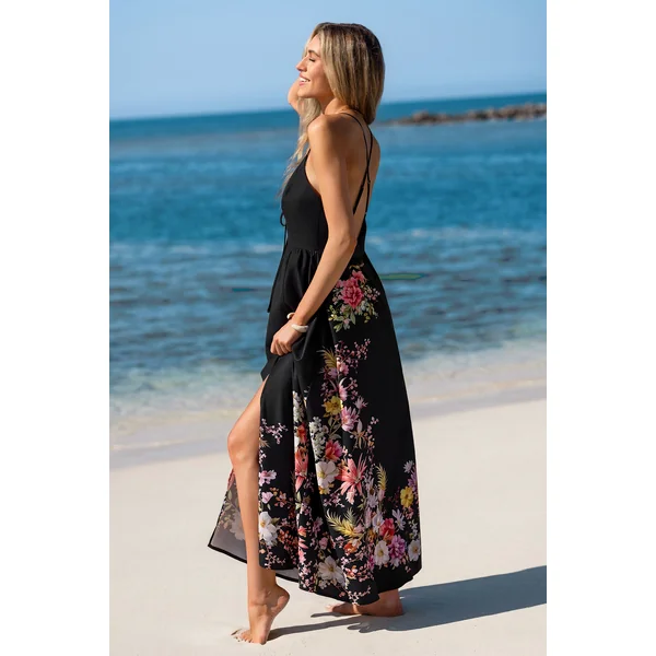 Robe longue tissée florale sans manches