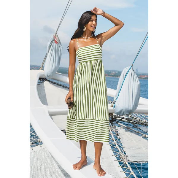 Robe longue tissée à rayures