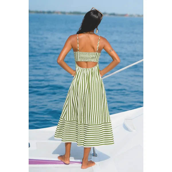 Robe longue tissée à rayures