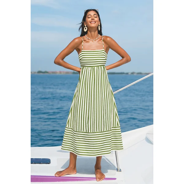 Robe longue tissée à rayures