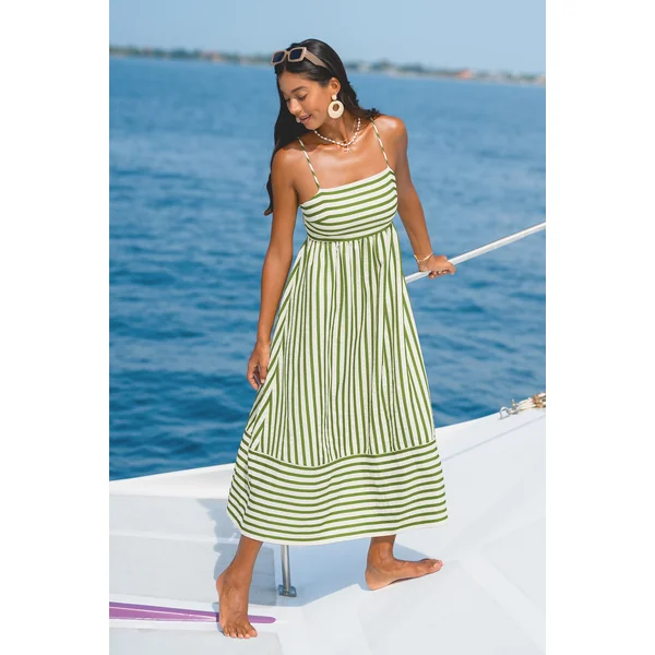 Robe longue tissée à rayures