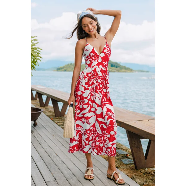 Robe longue tropicale aux couleurs du coucher de soleil