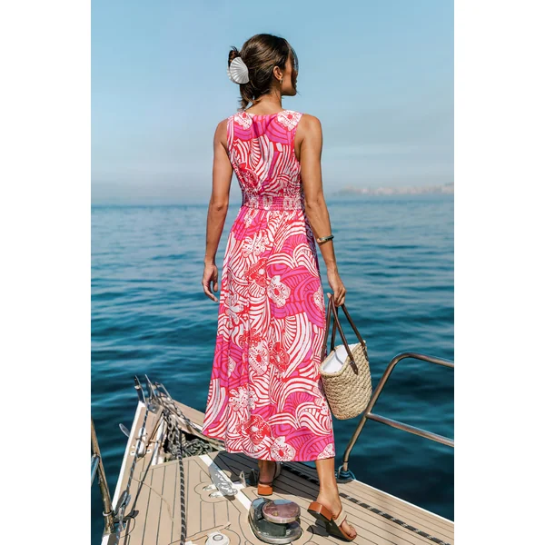 Robe longue tropicale aux teintes artistiques