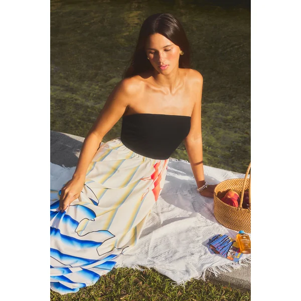 Robe longue tropicale col droit multicolore
