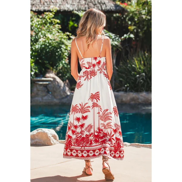 Robe longue tropicale col surplis sans manches