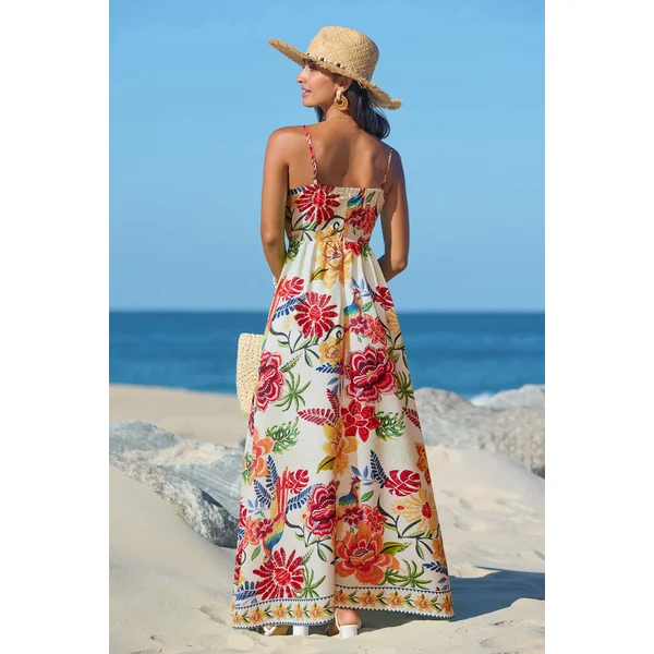 Robe longue tropicale fermeture éclair au dos